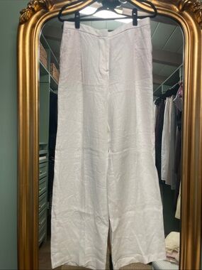 Mango Wide Leg Linen Pants in White